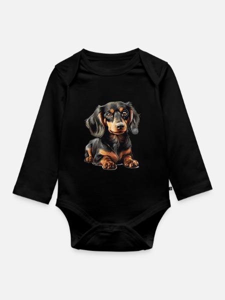 Hund Dackel - Baby Bio-Langarm-Body - Schwarz
