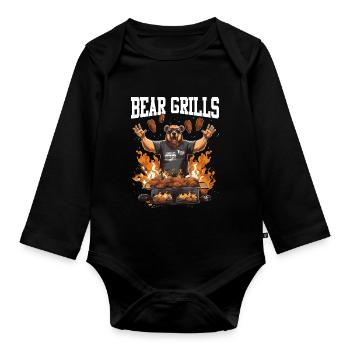 Bear Grills Barbecue BBQ Grillades Camping Sauvage - Body Bébé bio manches longues - noir - Devant