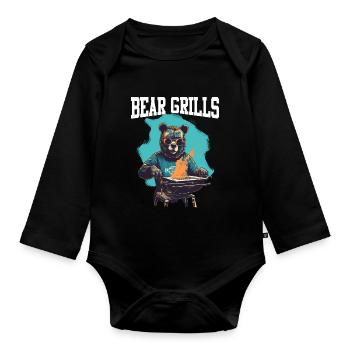 Bear Grills Barbecue BBQ Grillades Camping Sauvage - Body Bébé bio manches longues - noir - Devant