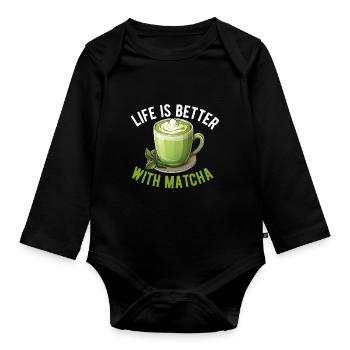 Matcha Tee Latte Liebhaber für grünen Tee Lustiger Matcha - Baby Bio-Langarm-Body - Schwarz - Vorne