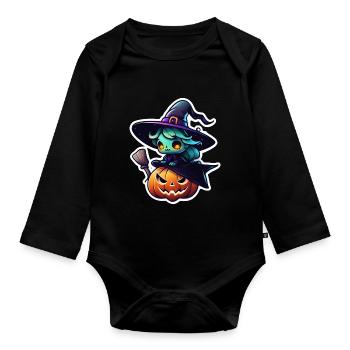Halloween - Kürbis und Hexe - Baby Bio-Langarm-Body - Schwarz - Vorne