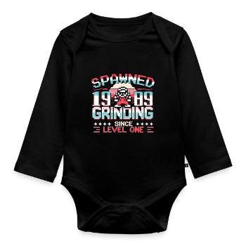 Spawned 1989 Grinding Since Level One Funny Gamer - Baby Bio-Langarm-Body - Schwarz - Vorne