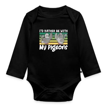 Rather with pigeon design for pigeon fanciers - Organic Longsleeve Baby Bodysuit - black - Front
