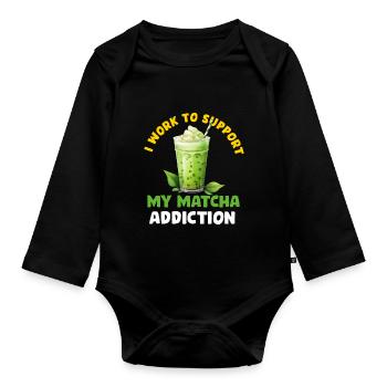 Matcha Tee Latte Liebhaber für grünen Tee Lustiger Matcha - Baby Bio-Langarm-Body - Schwarz - Vorne