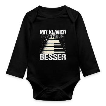 Piano Pianist Mit Klavier klingt alles besser - Baby Bio-Langarm-Body - Schwarz - Vorne