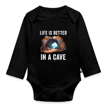 Caving Spelunking For Cave Men Women Funny - Organic Longsleeve Baby Bodysuit - black - Front