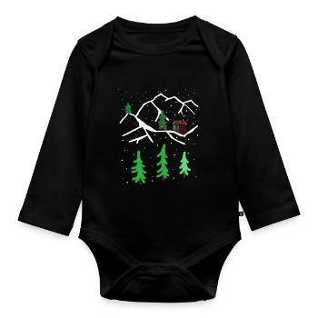 Winter Gebirge Hütte Einsamkeit Christmas Schnee - Baby Bio-Langarm-Body - Schwarz - Vorne