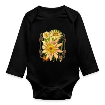Vintage Botanical Water Lily, Lotus Flower - Organic Longsleeve Baby Bodysuit - black - Front