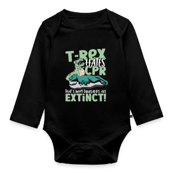 T-Rex hasst HLW Deshalb sind Dinosaurier - Baby Bio-Langarm-Body - Schwarz - Vorne
