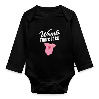 Womb, there it is! Funny midwife - Organic Longsleeve Baby Bodysuit - black - Front