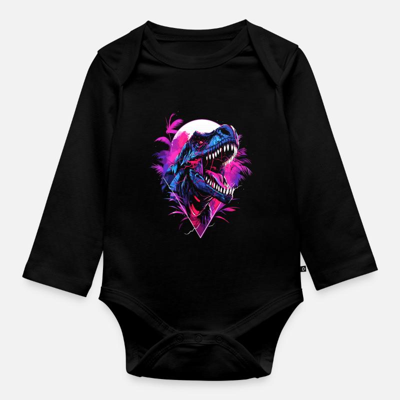 Synthwave T Rex - Baby Bio-Langarm-Body - Schwarz