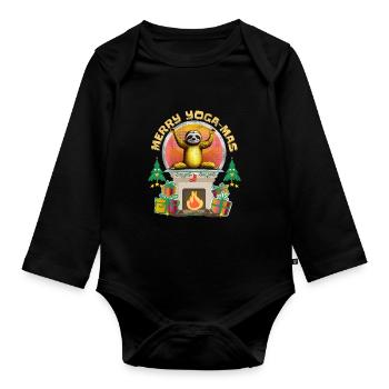 Merry Yoga-Mas Meditating Sloth Namaste Weihnacht - Baby Bio-Langarm-Body - Schwarz - Vorne