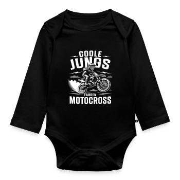 Motocross Kinder Dirtbike Geschenk Cross - Baby Bio-Langarm-Body - Schwarz - Vorne