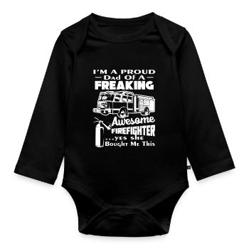 Firefighter Proud Dad Of Awesome Firefighter - Organic Longsleeve Baby Bodysuit - black - Front