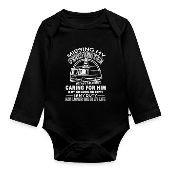 Firefighter Missing My Firefighter - Organic Longsleeve Baby Bodysuit - black - Front