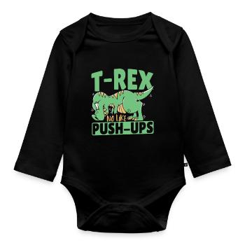 T-Rex No Like Push-Ups TRex Dinosaurier - Baby Bio-Langarm-Body - Schwarz - Vorne