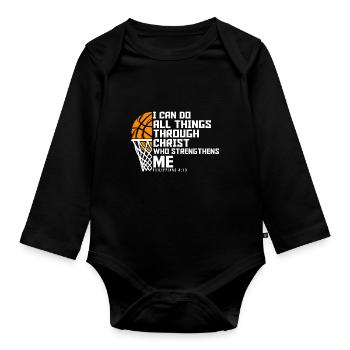 Christian Basketball Jesus Speaks Religious - Organic Longsleeve Baby Bodysuit - black - Front