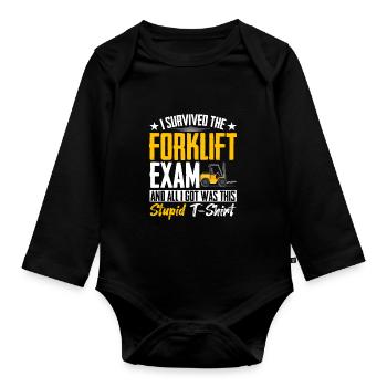 Forklift Driver Forklifter I Survived The Forklift - Baby Bio-Langarm-Body - Schwarz - Vorne