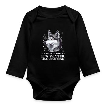 Chien de traîneau Huskie Alaska Sports d’hiver - Body Bébé bio manches longues - noir - Devant