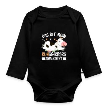 Kuh Scheliges Schlafshirt Koh Schlafanzug Süß - Baby Bio-Langarm-Body - Schwarz - Vorne