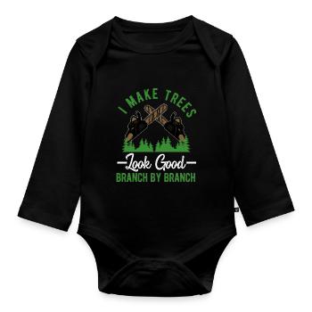 Arborist Tree Surgeon Woodworker Funny Logger - Organic Longsleeve Baby Bodysuit - black - Front