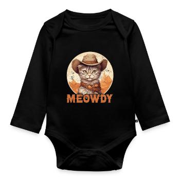 Meowdy Cat Miow chapeau de Cowboy Country Music Texas - Body Bébé bio manches longues - noir - Devant