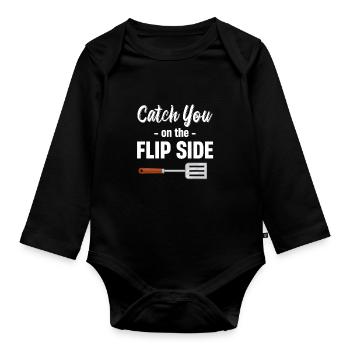 Catch You On The Flipside Spatel Wortspiele - Baby Bio-Langarm-Body - Schwarz - Vorne