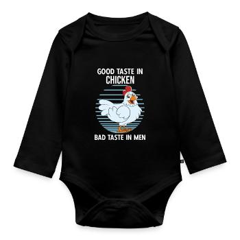 Lustiger Hühner Spruch Huhn - Baby Bio-Langarm-Body - Schwarz - Vorne