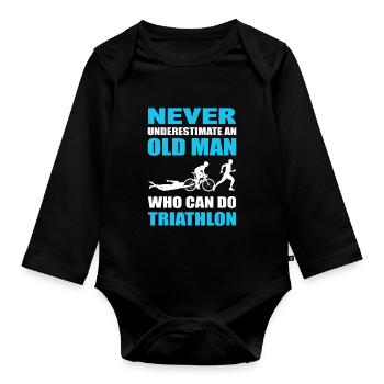 Never Underestimate An Old Man Who Can Do - Organic Longsleeve Baby Bodysuit - black - Front