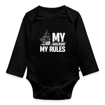 Mein Segelboot, Meine Regeln, Segeln, Ponton, - Baby Bio-Langarm-Body - Schwarz - Vorne