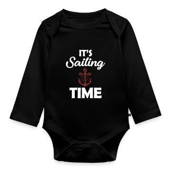 It's sailing time, yachting, pontoon boat, nauti, sailor - Organic Longsleeve Baby Bodysuit - black - Front
