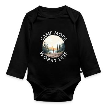 Campen Sie mehr Sorgen weniger - Baby Bio-Langarm-Body - Schwarz - Vorne
