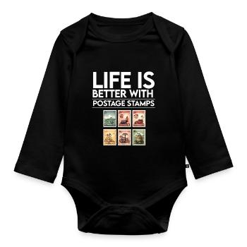 Stamp Collector Postage Stamping Philatelist Men - Organic Longsleeve Baby Bodysuit - black - Front