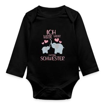 Soon Big Sister Again Elephants Announce - Organic Longsleeve Baby Bodysuit - black - Front