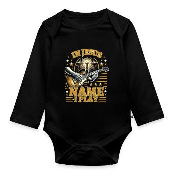 In Jesu Namen spiele ich Gitarre Christlicher Gitarrist - Baby Bio-Langarm-Body - Schwarz - Vorne