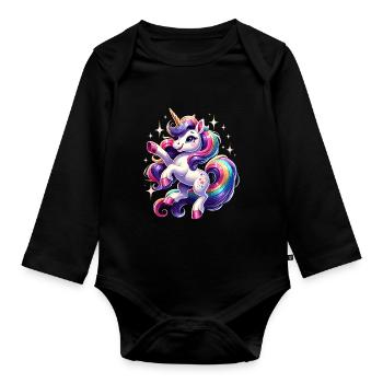 Arc en ciel Licorne Fantaisie Belle Licorne - Body Bébé bio manches longues - noir - Devant