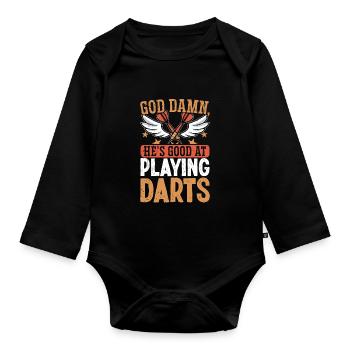 he's good at playing darts - Baby Bio-Langarm-Body - Schwarz - Vorne