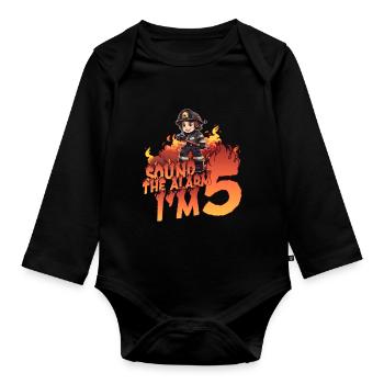 Thème de garçon d’anniversaire de pompier pour enfants de 5 ans - Body Bébé bio manches longues - noir - Devant