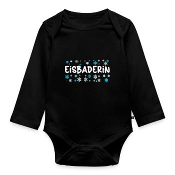 Eisbaderin will Eisbaden - Winterbaden Kältebad - Baby Bio-Langarm-Body - Schwarz - Vorne