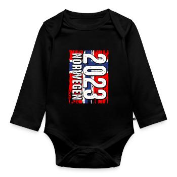 Urlaub Norwegen 2023 Angelteam Angelausflug Natur - Baby Bio-Langarm-Body - Schwarz - Vorne