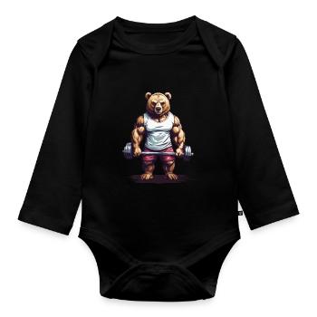 Power Bear Bodybuilding Weight Training Motivation - Organic Longsleeve Baby Bodysuit - black - Front