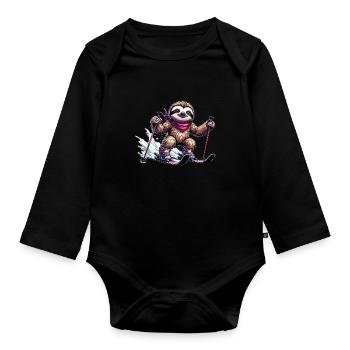 Faultier Ski - Lustiges Skifaultier - Baby Bio-Langarm-Body - Schwarz - Vorne