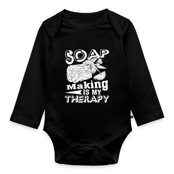 Soap Making Soap Making Is My Therapy - Organic Longsleeve Baby Bodysuit - black - Front
