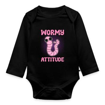 Wormy Attitude Worm Farming Vermiculture Worm - Baby Bio-Langarm-Body - Schwarz - Vorne