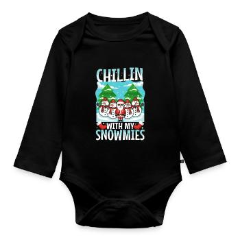 Chillin with my Snowmies - Organic Longsleeve Baby Bodysuit - black - Front