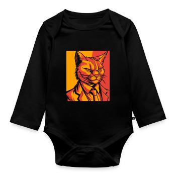 Katze - Baby Bio-Langarm-Body - Schwarz - Vorne