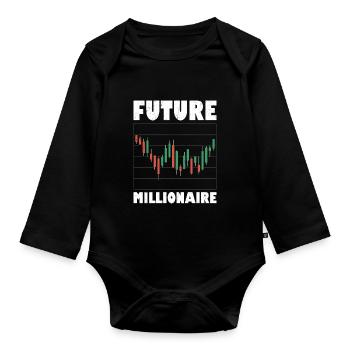 Future Millionaire Stock Market Trading Trader Inv - Organic Longsleeve Baby Bodysuit - black - Front