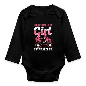 ATV Quad Bike Girl Four-wheel Drive Vehicles - Organic Longsleeve Baby Bodysuit - black - Front