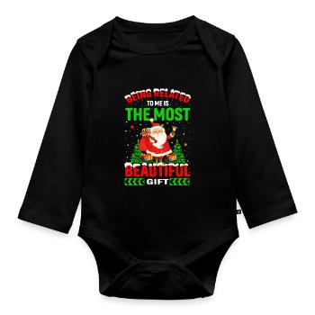 Being Related To Me – Lustiger Weihnachtsspruch - Baby Bio-Langarm-Body - Schwarz - Vorne