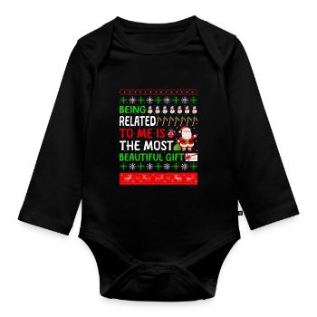 Being Related To Me – Lustiger Weihnachtsspruch - Baby Bio-Langarm-Body - Schwarz - Vorne